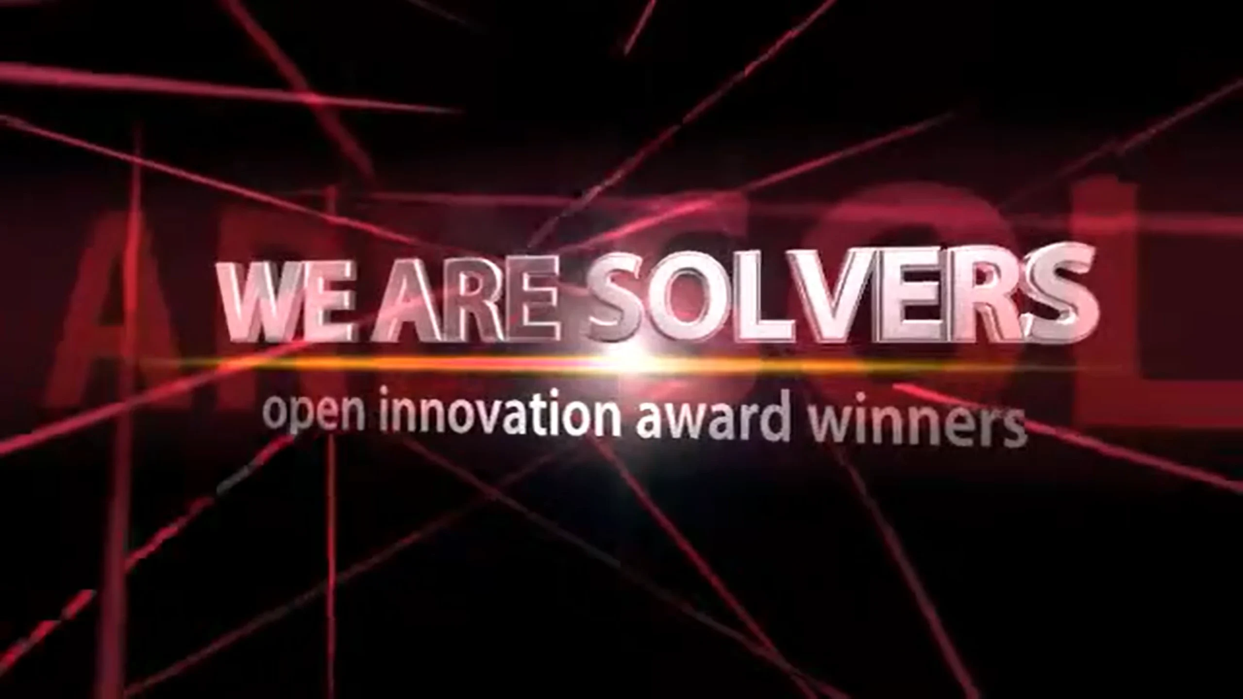 "WE ARE SOLVERS text with red laser lines, indicating open innovation award winners. Cover image for article on crowdsourcing and future innovation.